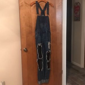 Edgy (Distressed w/ black fishnet) overalls